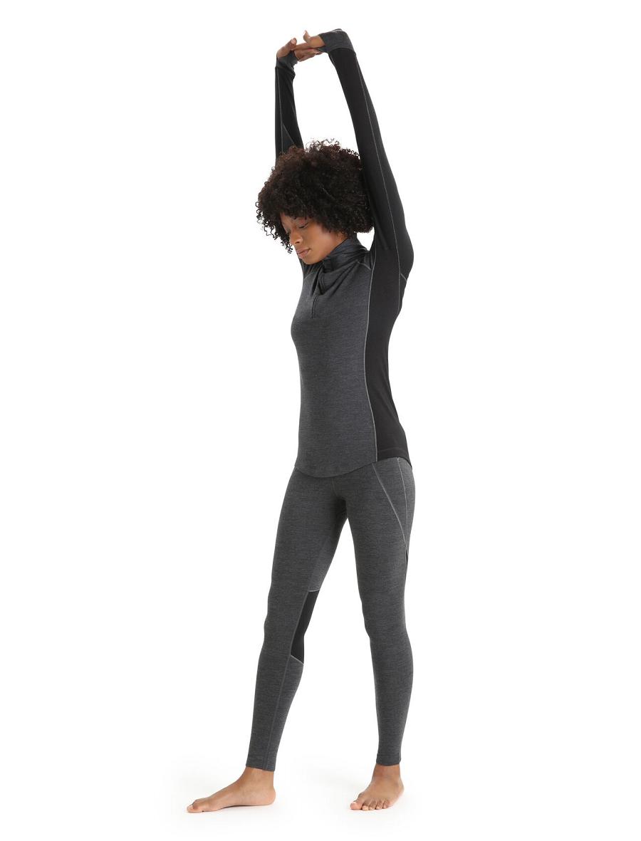 Women's Icebreaker BodyfitZone™ Merino 260 Zone Long Sleeve Half Zip Thermal Top Base Layers Jet Heather / Black | CA 1049UZGT